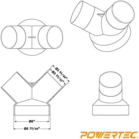 PowerTec 70189-P2 אספן אבק y מתאים | צמצום צינורות בגודל 6 אינץ 'עד 4 אינץ' למערכת איסוף אבק בעבודות עץ,
